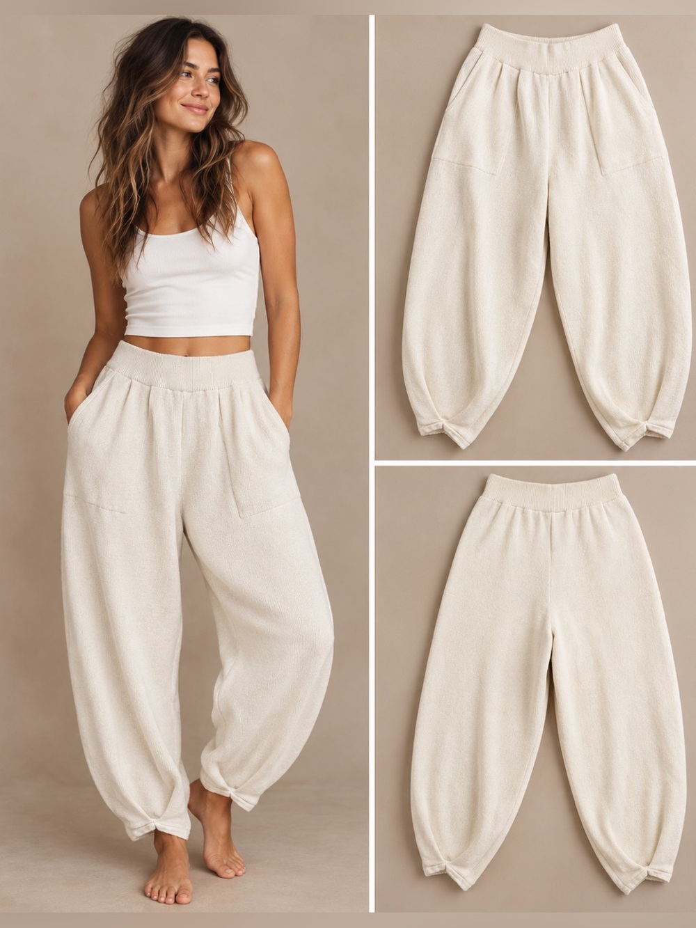 Free People Beach Freya Knit Balloon Pants Cream Linen Blend S